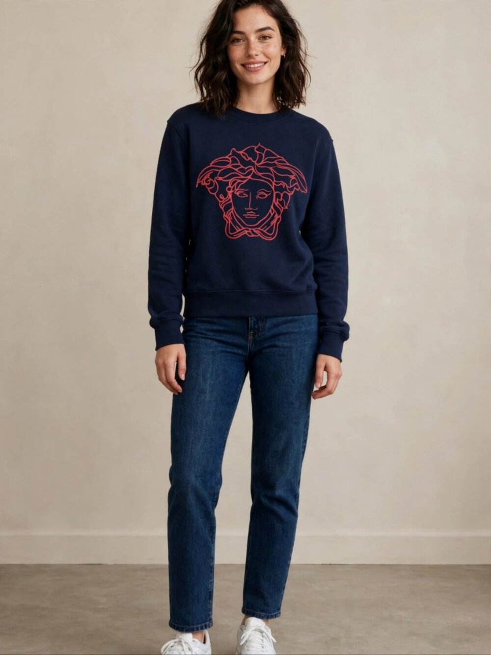 Crooks & Castles Size M Navy Crewneck with Red Medusa Graphic – Men’s Sweatshirt
